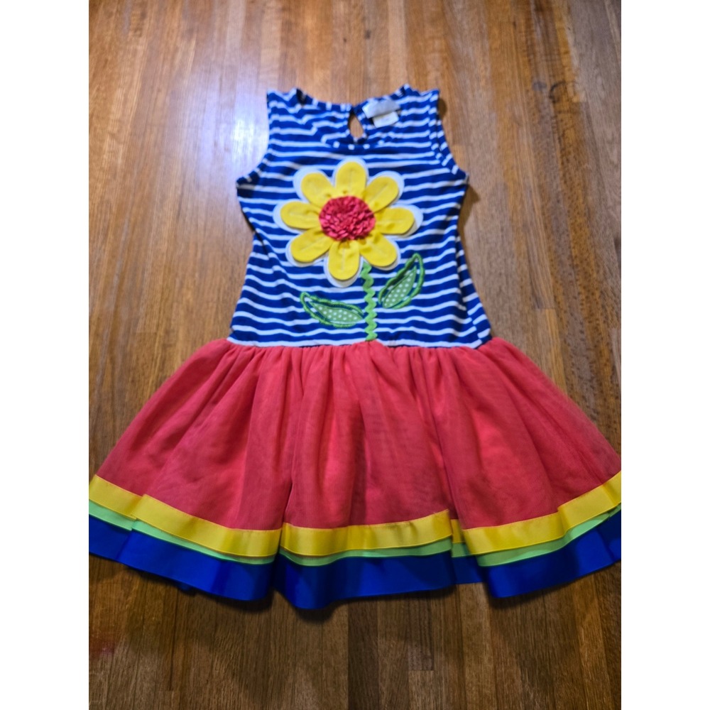 Emily‎ Rose Girls 8 Bright Colorful Rainbow Striped Flower Sleeveless Tutu Dress